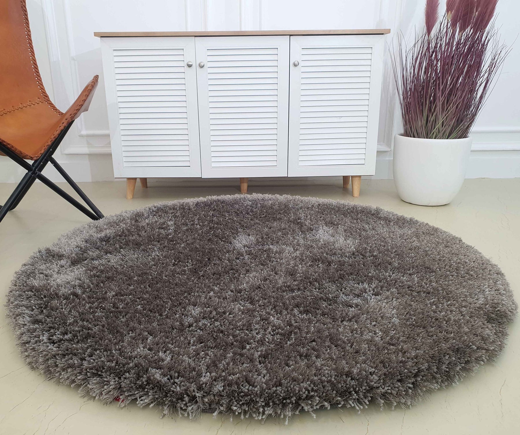 Grey Color Round Shaggy Rug 120 CM