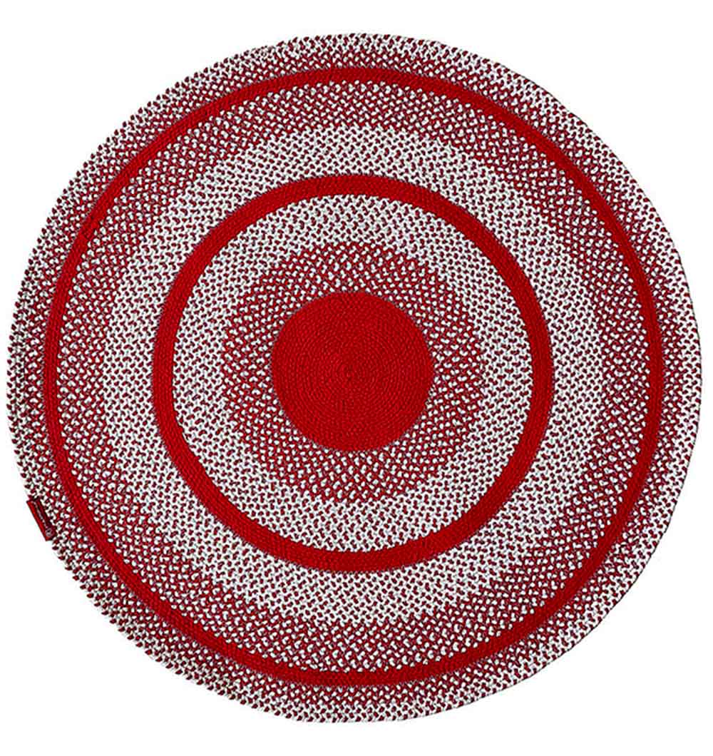 Hand Made Red & White Round Braided Rug (3 sizes)