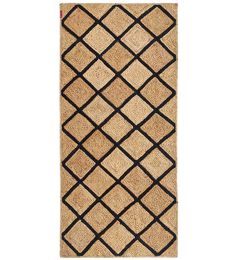 Handmade Jute Rectangular Rug Natural And Black (3 Sizes)