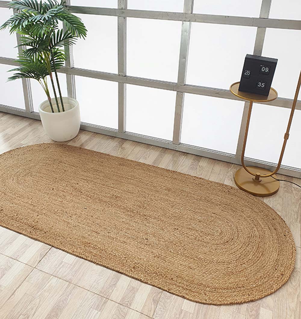 Handmade Oval Shaped Jute Braided Rug Natural (2 Sizes)