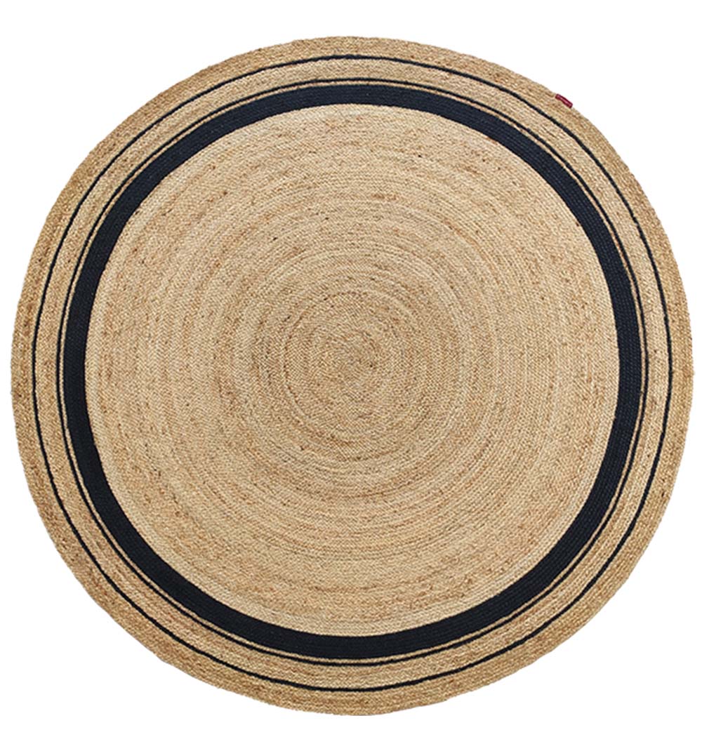 Handmade Jute Round Rug Natural And Black Colour (200cm)