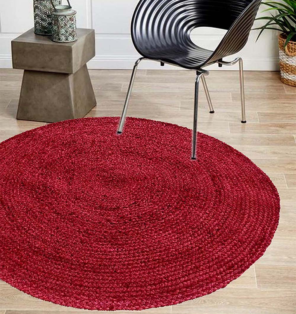 Handmade Red Colour Jute Round Rug (3 Sizes)