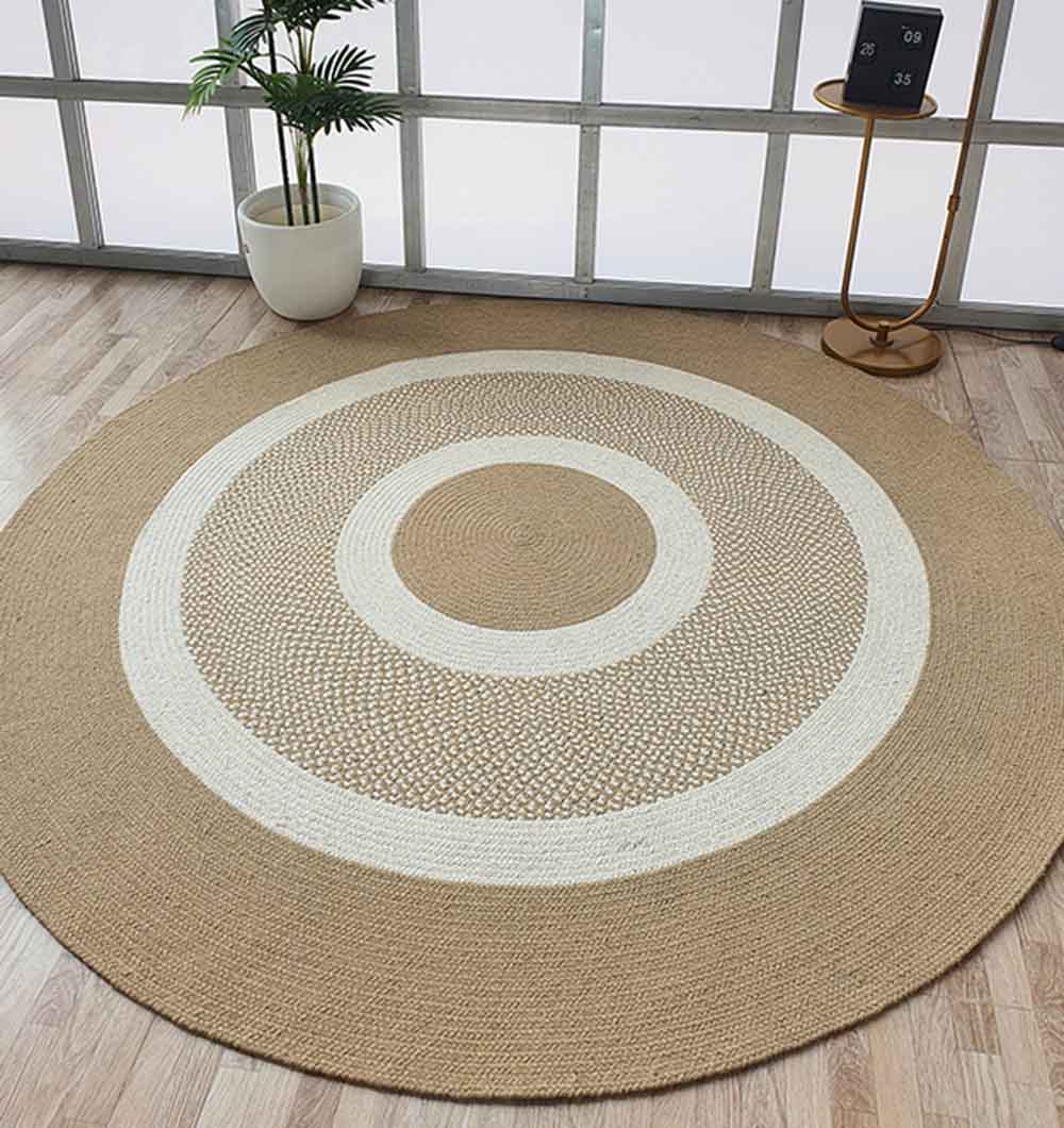 Hand Made Wool Round Rug Natural And White Color (4 Sizes)