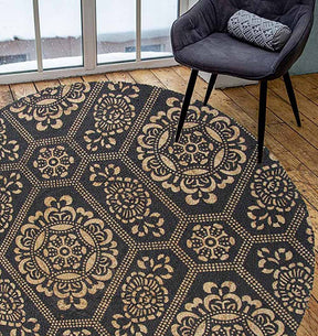 Handmade Printed Jute Round Rug Multi Colour (120cm)