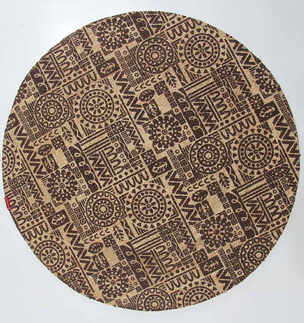 Handmade Printed Jute Round Rug Multi Colour (120cm)