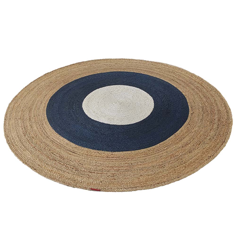 Hand Made Round Jute Rug Blue And Natural (200cm)
