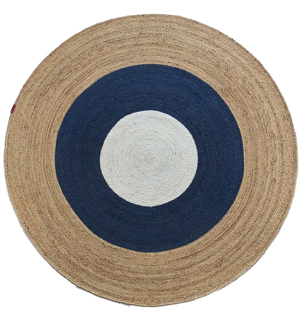 Hand Made Round Jute Rug Blue And Natural (200cm)