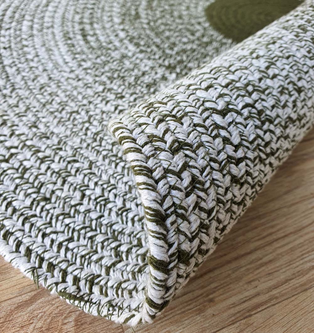 Handmade Dark Green & White Round Jute Rug