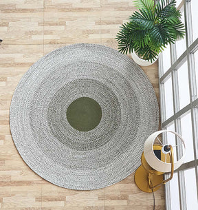 Handmade Dark Green & White Round Jute Rug