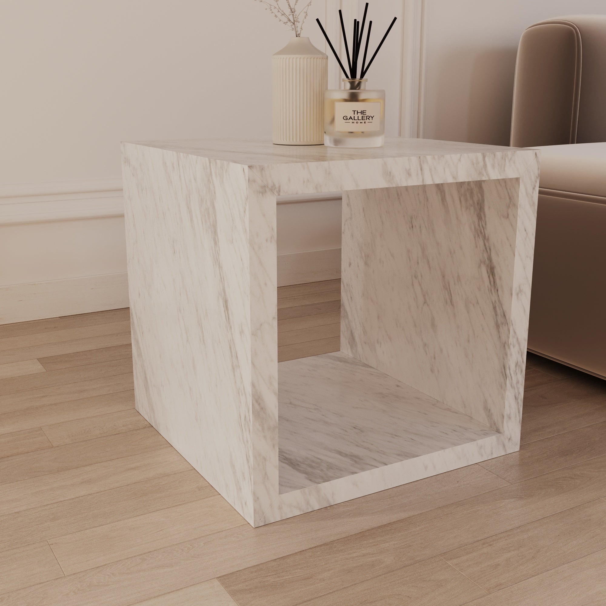 Viani Carrara Marble Box Side Table