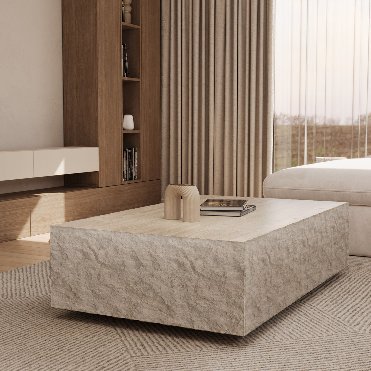 Atlas Travertine Floating Box Coffee Table With Natural Edge