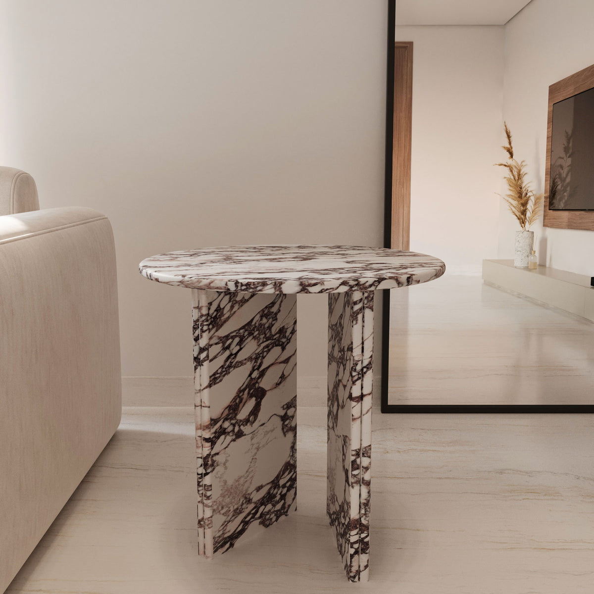 Antonio Calacatta Viola Marble Round Side Table