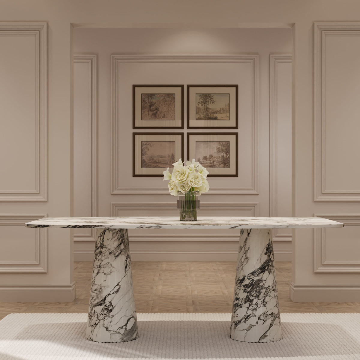 Lucas Arabescato marble dining table by The Gallery Home