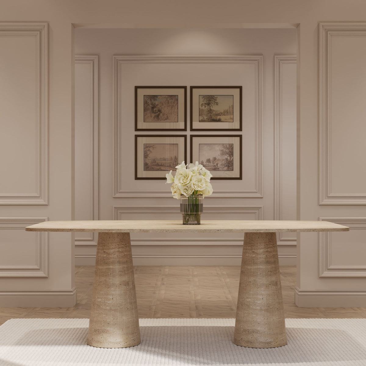Lucas travertine dining table by The Gallery Home