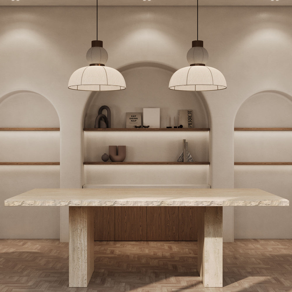 Rosa travertine rectangular dining table by The Gallery Home