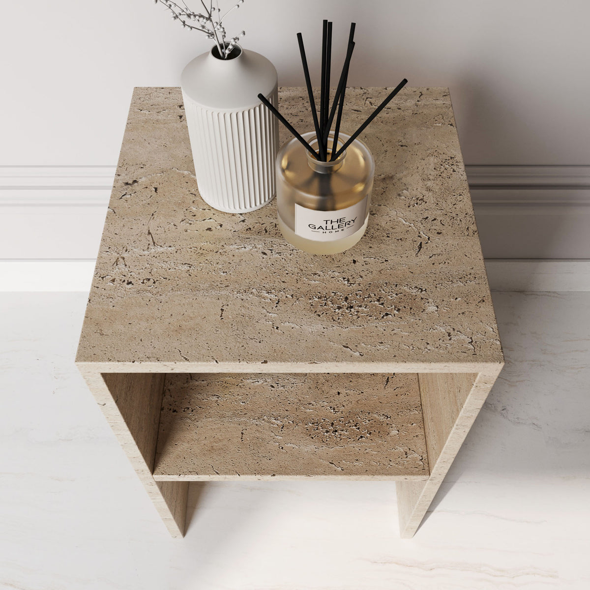 Lilia Travertine Box Side Table