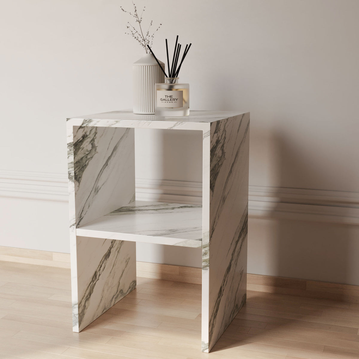 Lilia Calacatta Green Marble Box Side Table