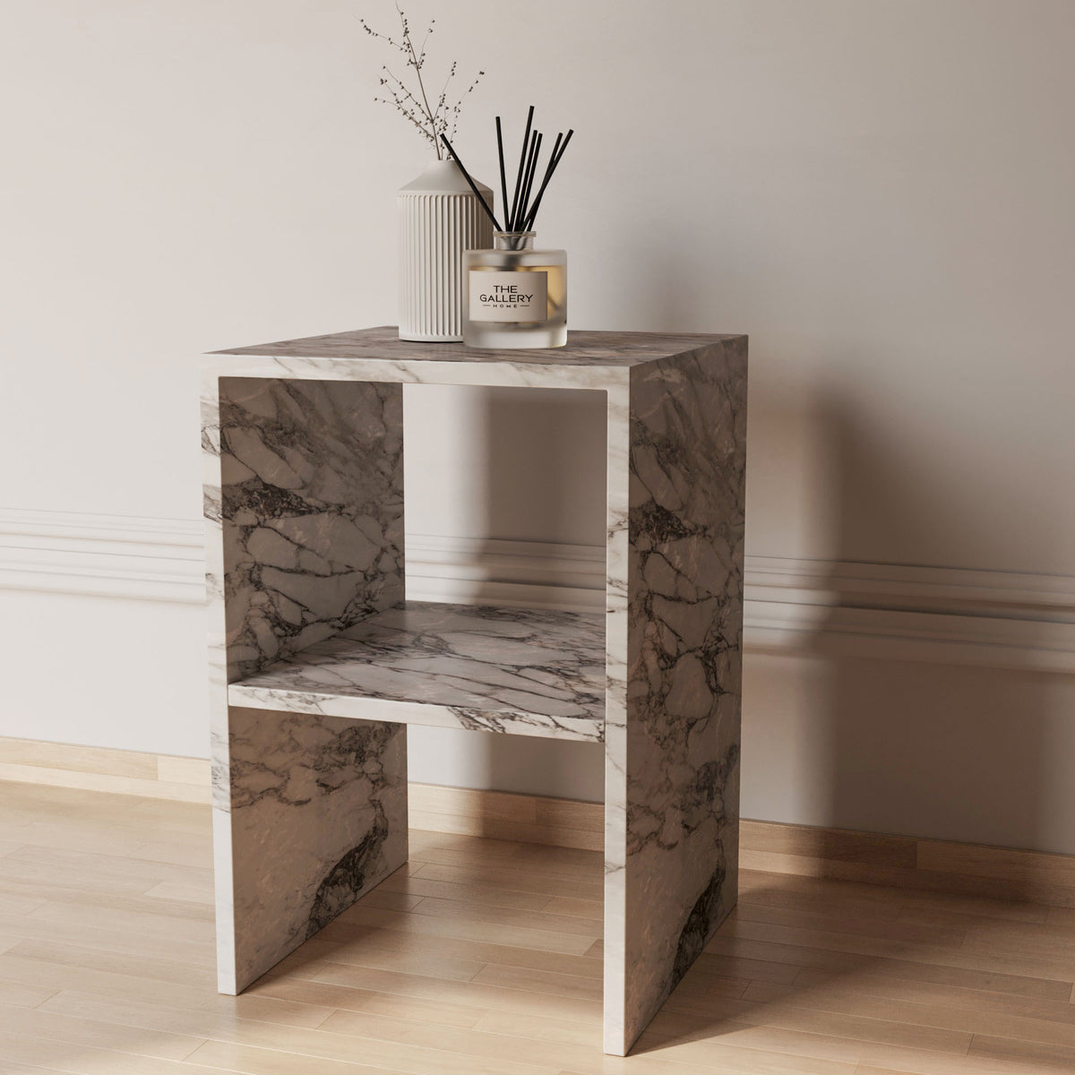Lilia Arabescato Marble Box Side Table