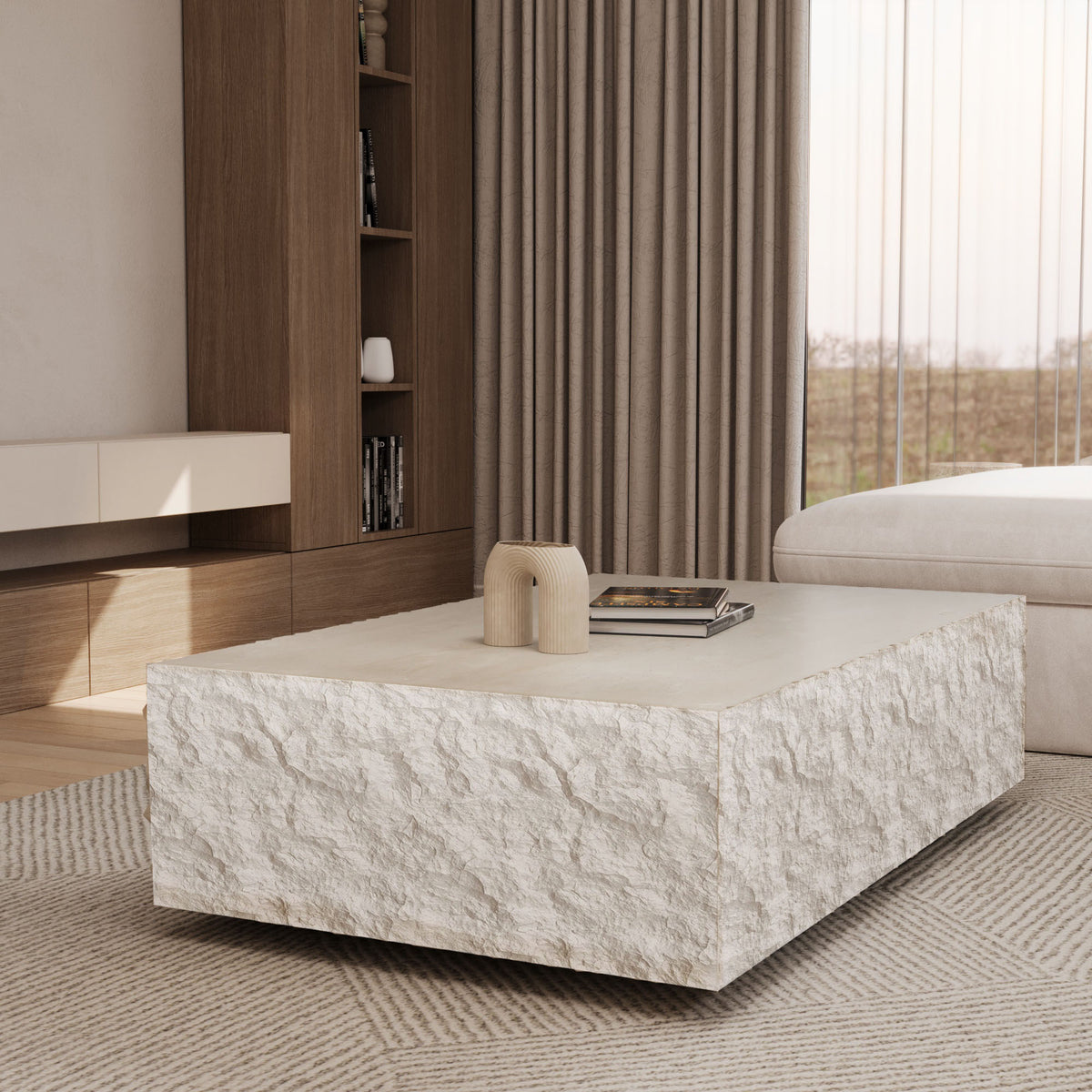 Atlas Limestone Floating Box Coffee Table With Natural Edge