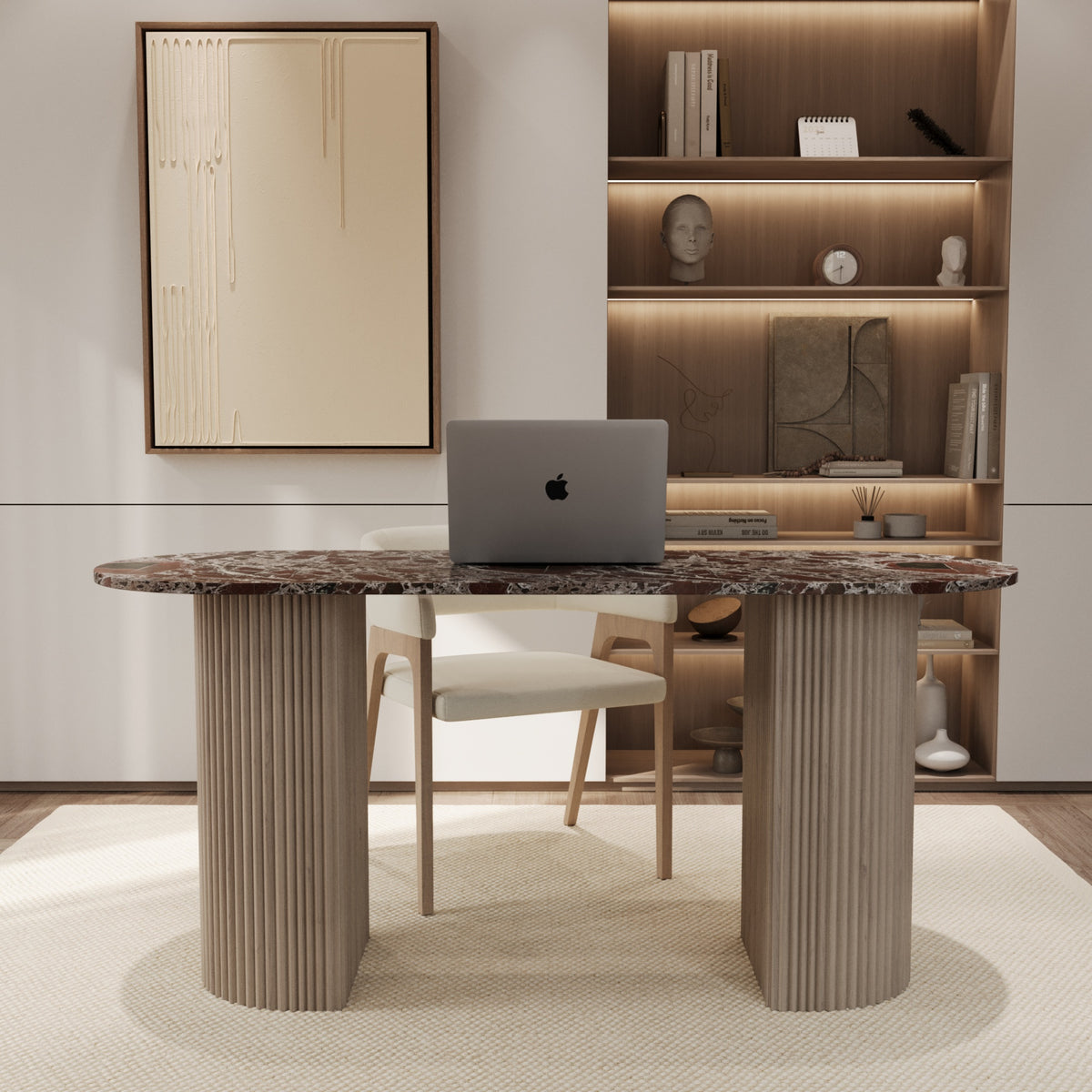 Palazzo marble desk and bespoke shelving by The Gallery Home