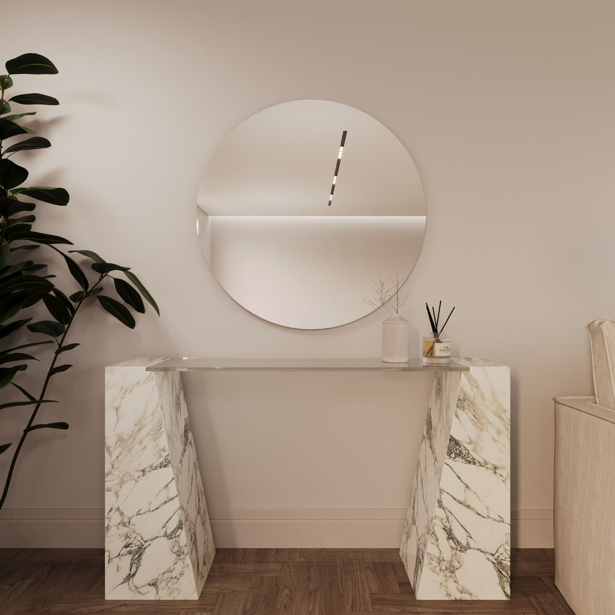 Brooklyn Arabescato Console Table With Glass