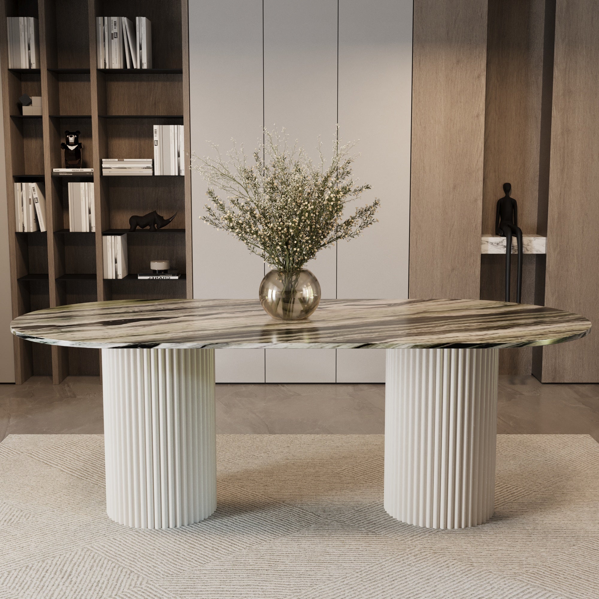 Lucente Shangrila Green Oval Dining Table With Fluted Base