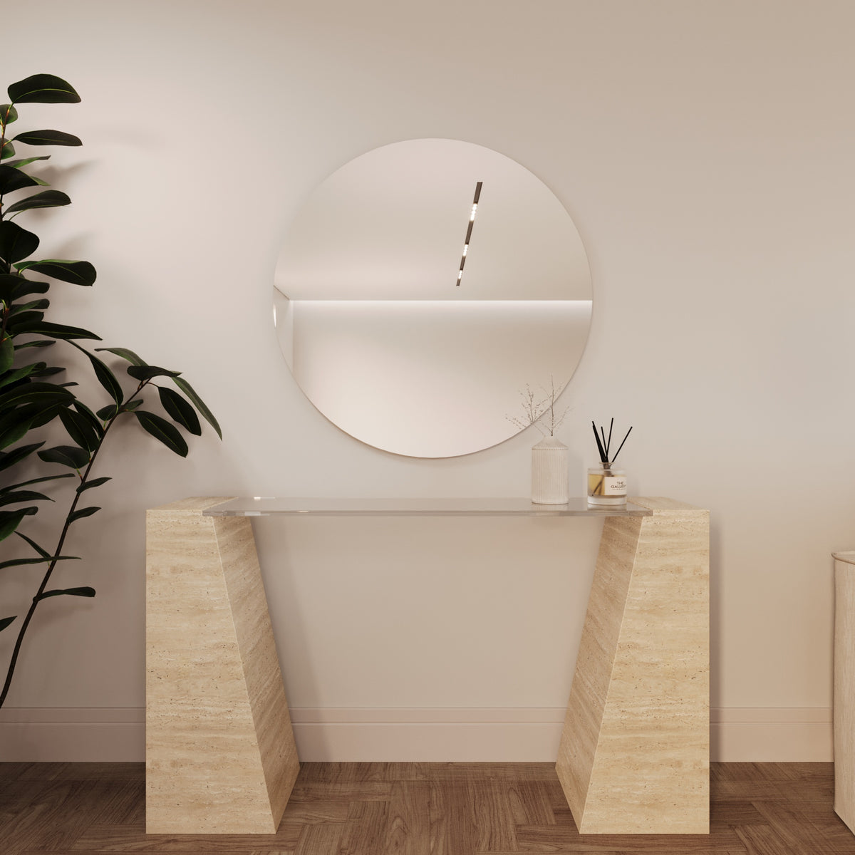 Brooklyn Travertine Console Table With Glass