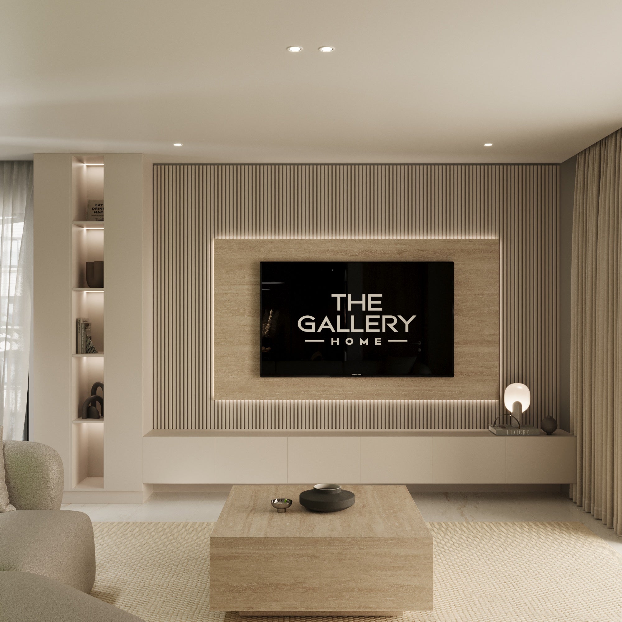 Celine Bespoke TV Media Wall With Travertine