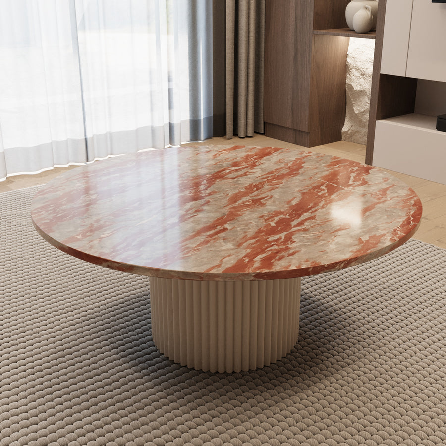 Round Rosso Francia marble coffee table with fluted base by The Gallery Home