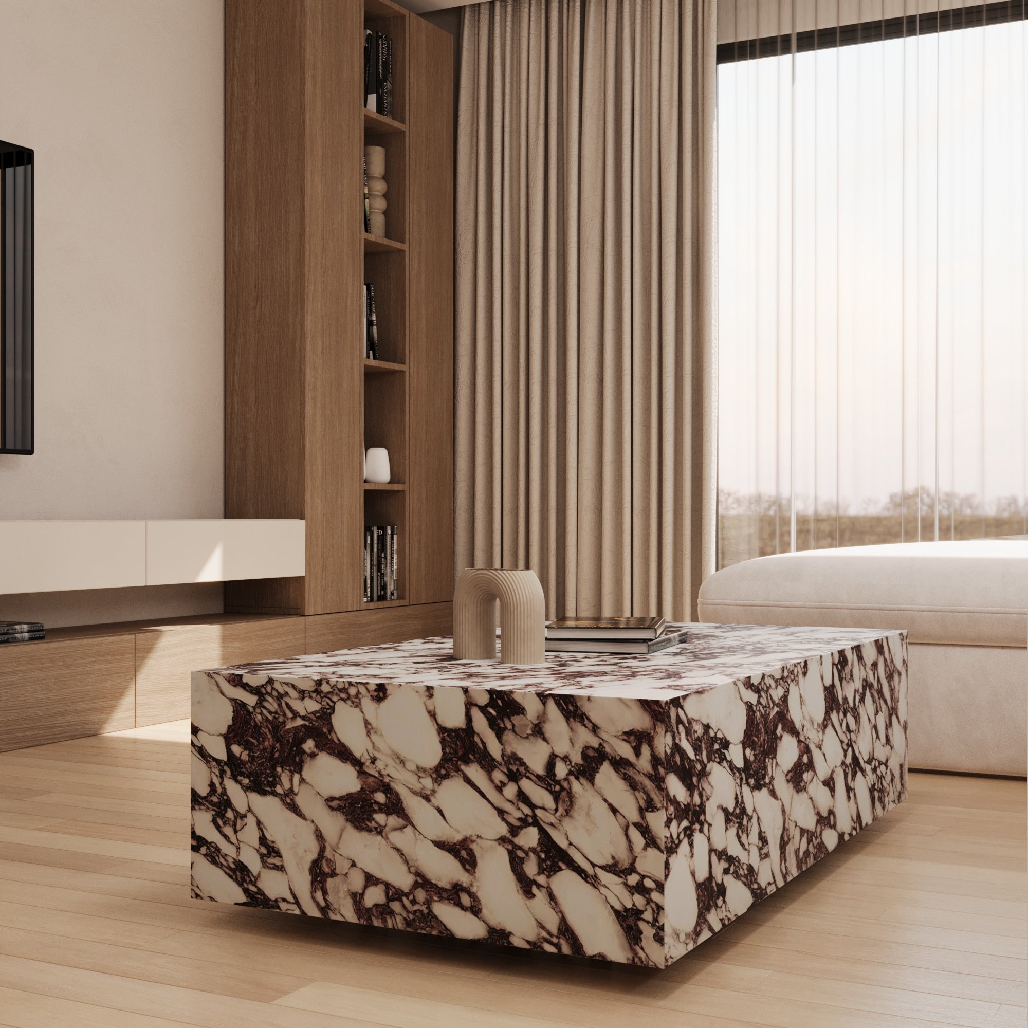 Lucia Calacatta Viola Marble Floating Cube Coffee Table