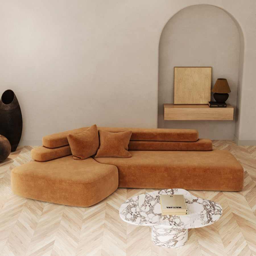 Slatted timber wall panelling with an illuminated round mirror