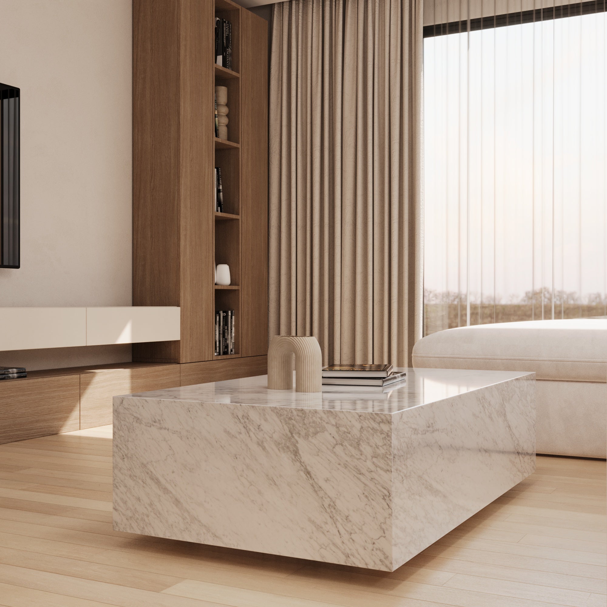 Lucia Carrara Marble Floating Cube Coffee Table