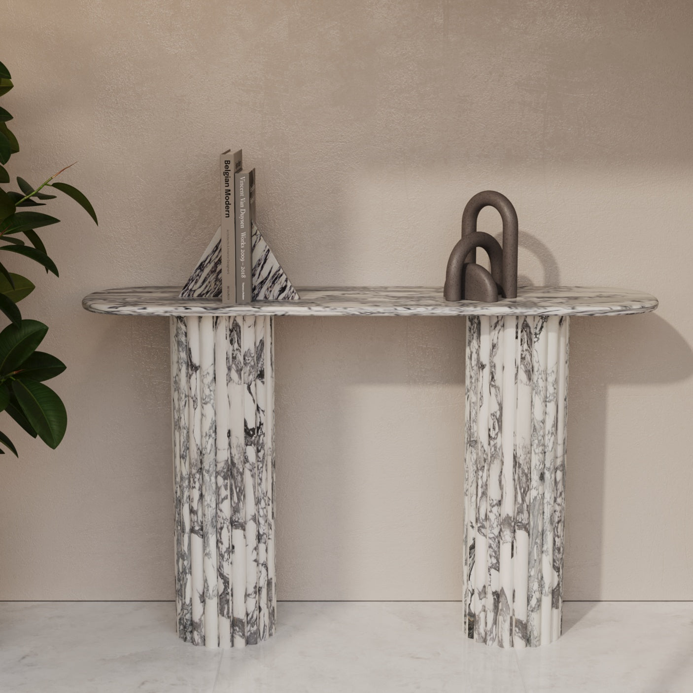 Lorenzo Arabescato Console Table With Fluted Base