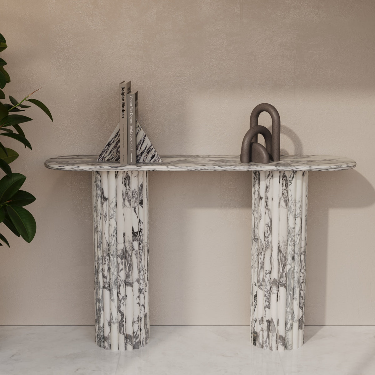 Lorenzo Arabescato Console Table With Fluted Base