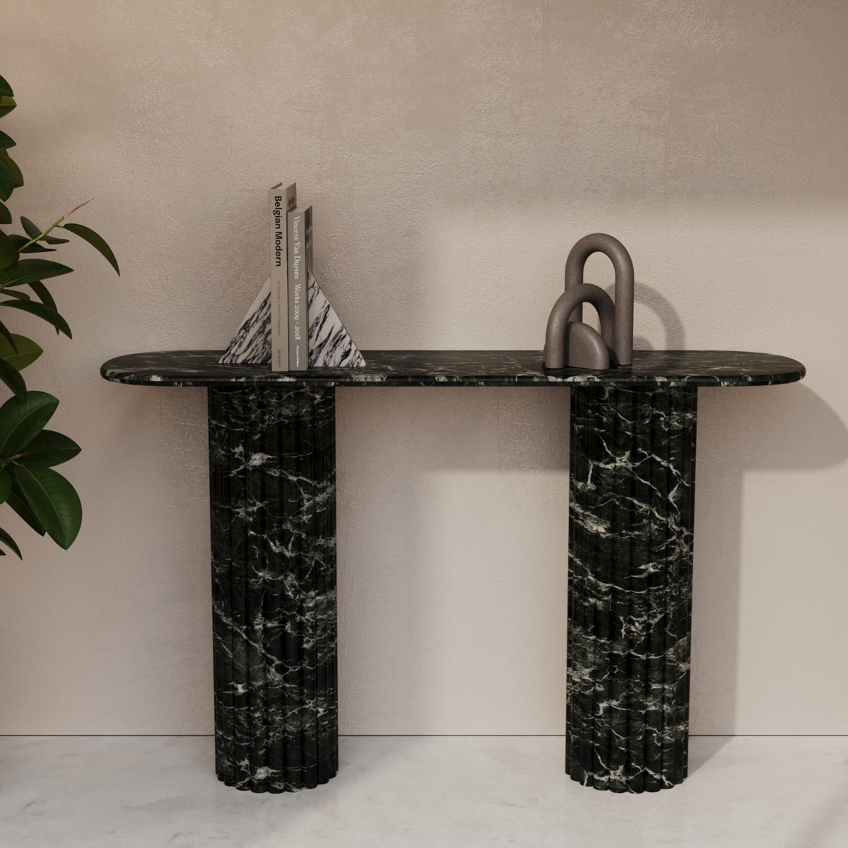 Lorenzo Verde Marmo Console Table With Fluted Base