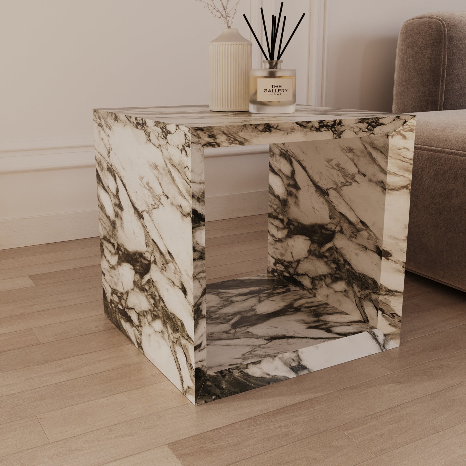 Viani Calacatta Green Marble Box Side Table