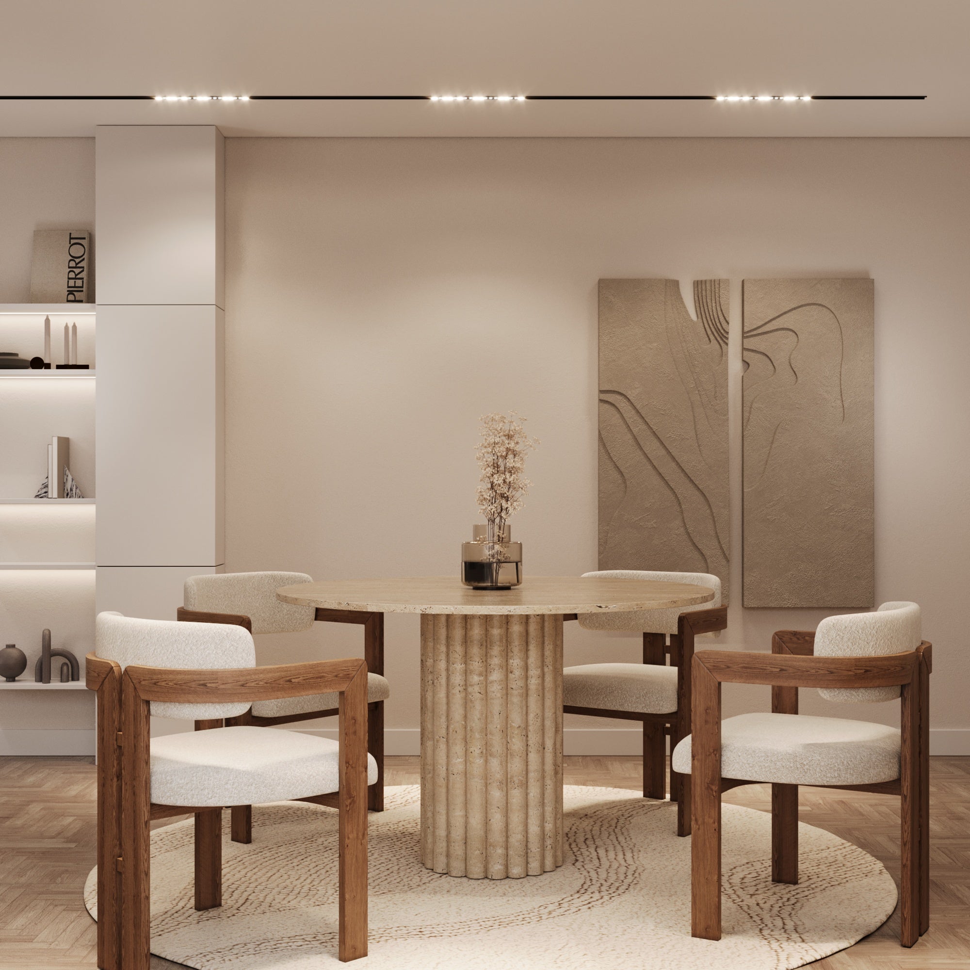 Lorenzo Travertine Round Dining Table With Fluted Base