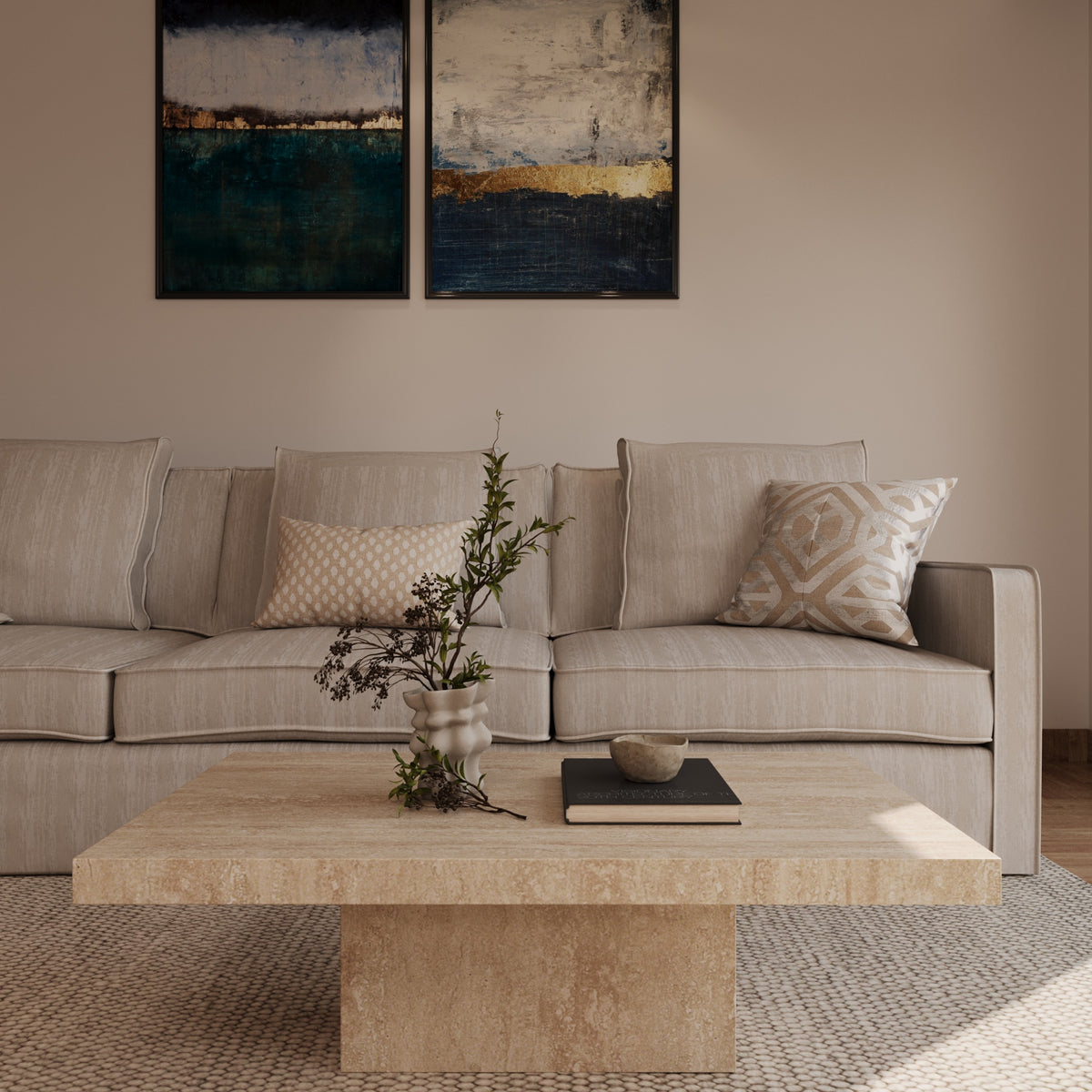 Elana travertine coffee table by The Gallery Home