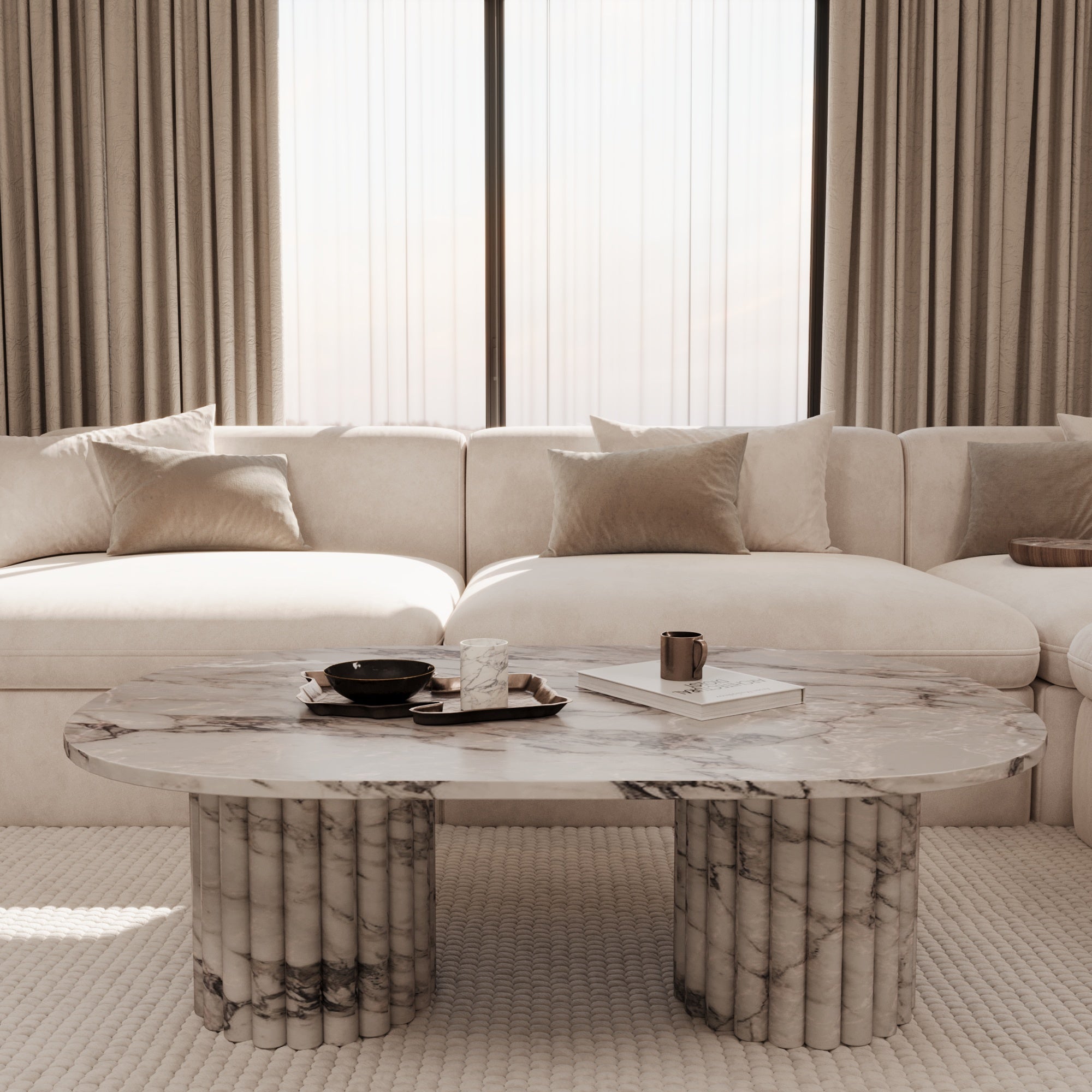 Lorenzo Arabescato Coffee Table With Fluted Base