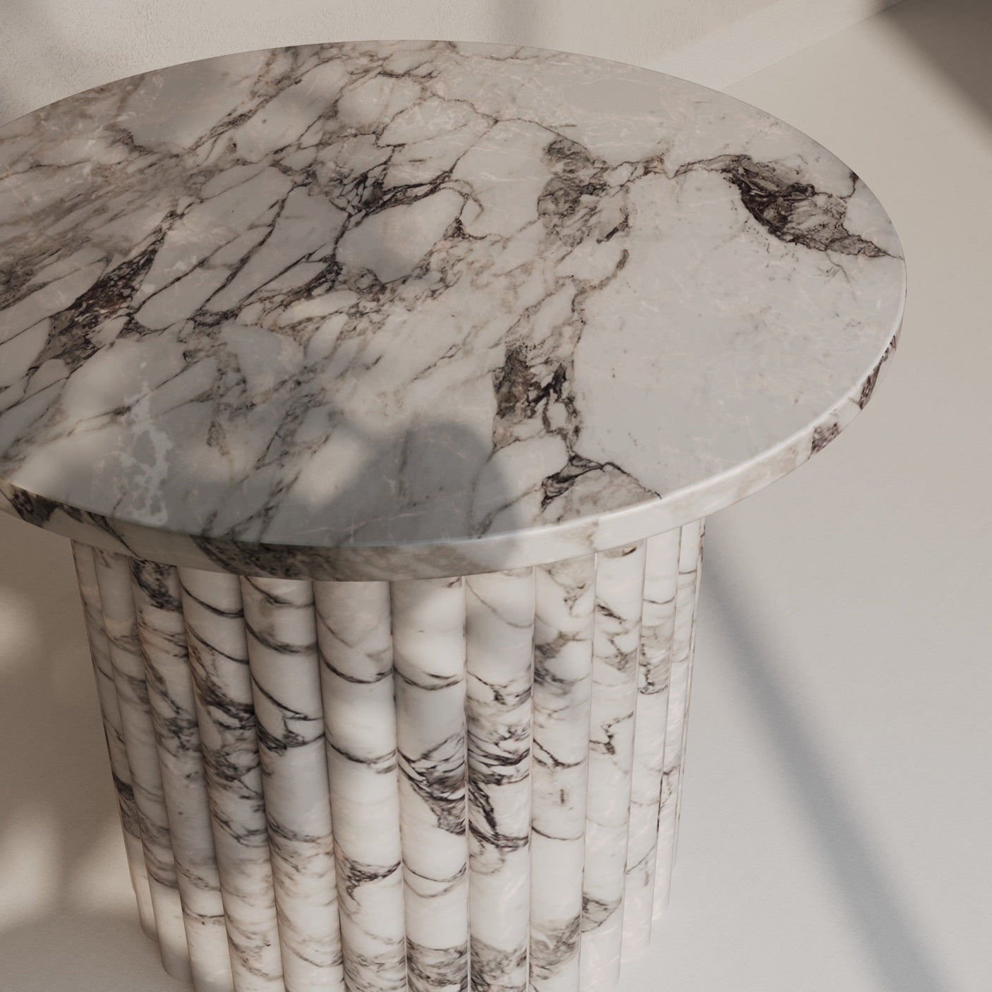 Lorenzo Arabescato Marble Side Table With Fluted Base