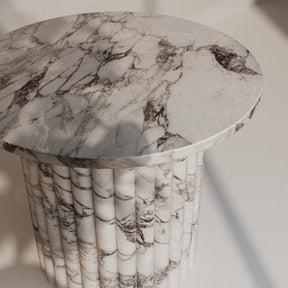 Lorenzo Arabescato Marble Side Table With Fluted Base