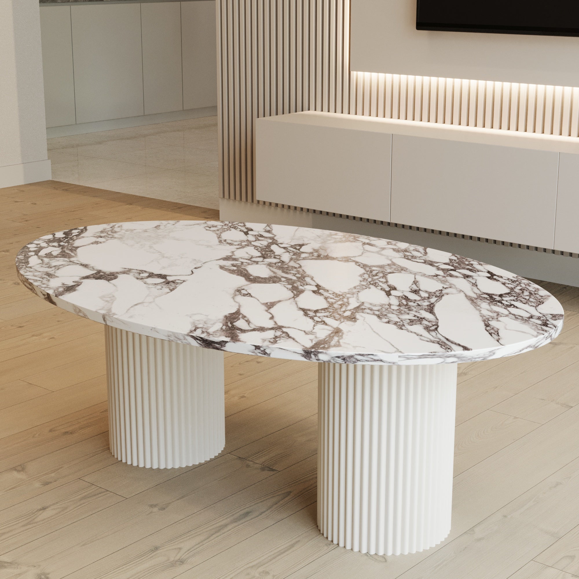 Lucente Calacatta Viola Coffee Table With Fluted Base