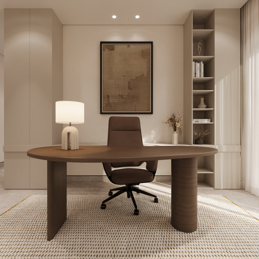 Oslo curved desk in a bespoke study by The Gallery Home