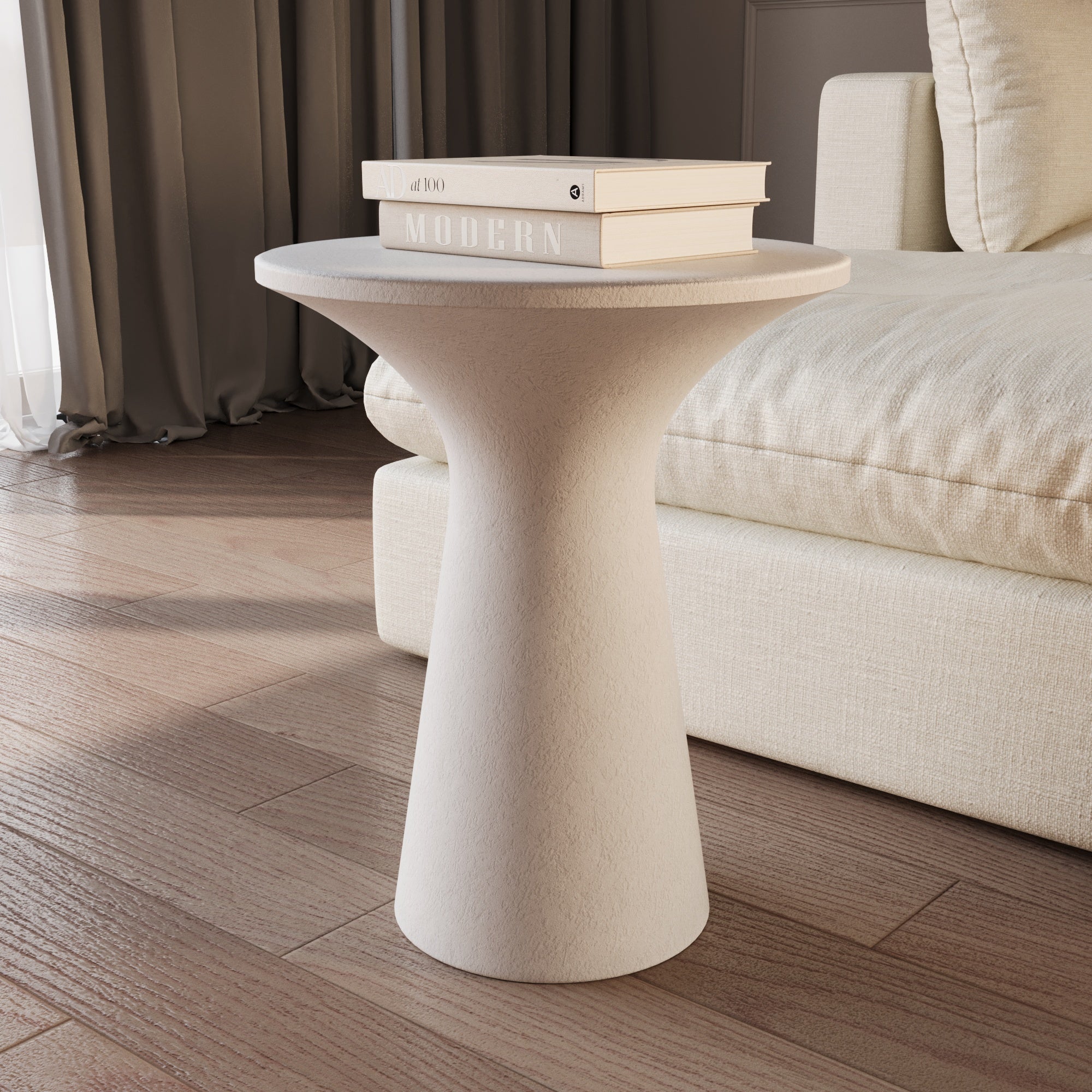 Athena White Side Table With Textured Finish