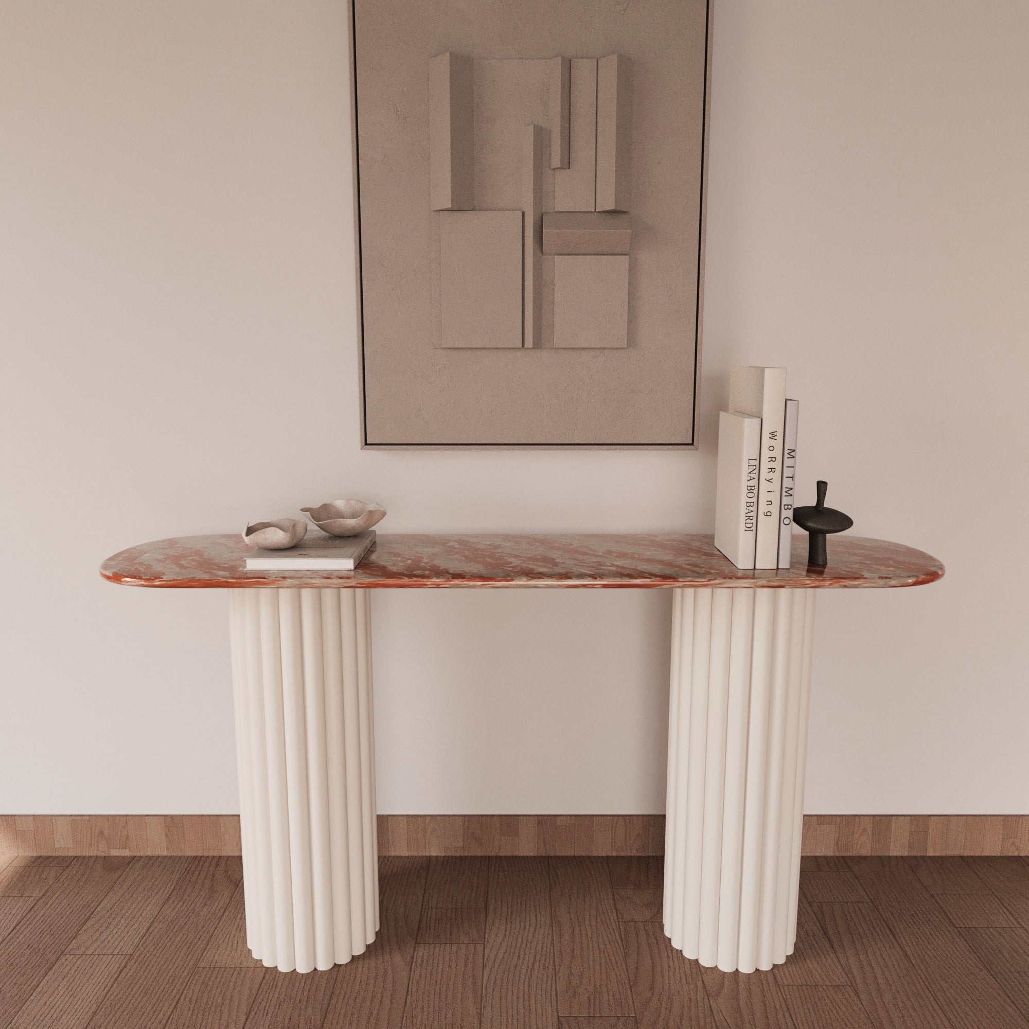 Lucente Rosso Francio Console Table With Fluted Base
