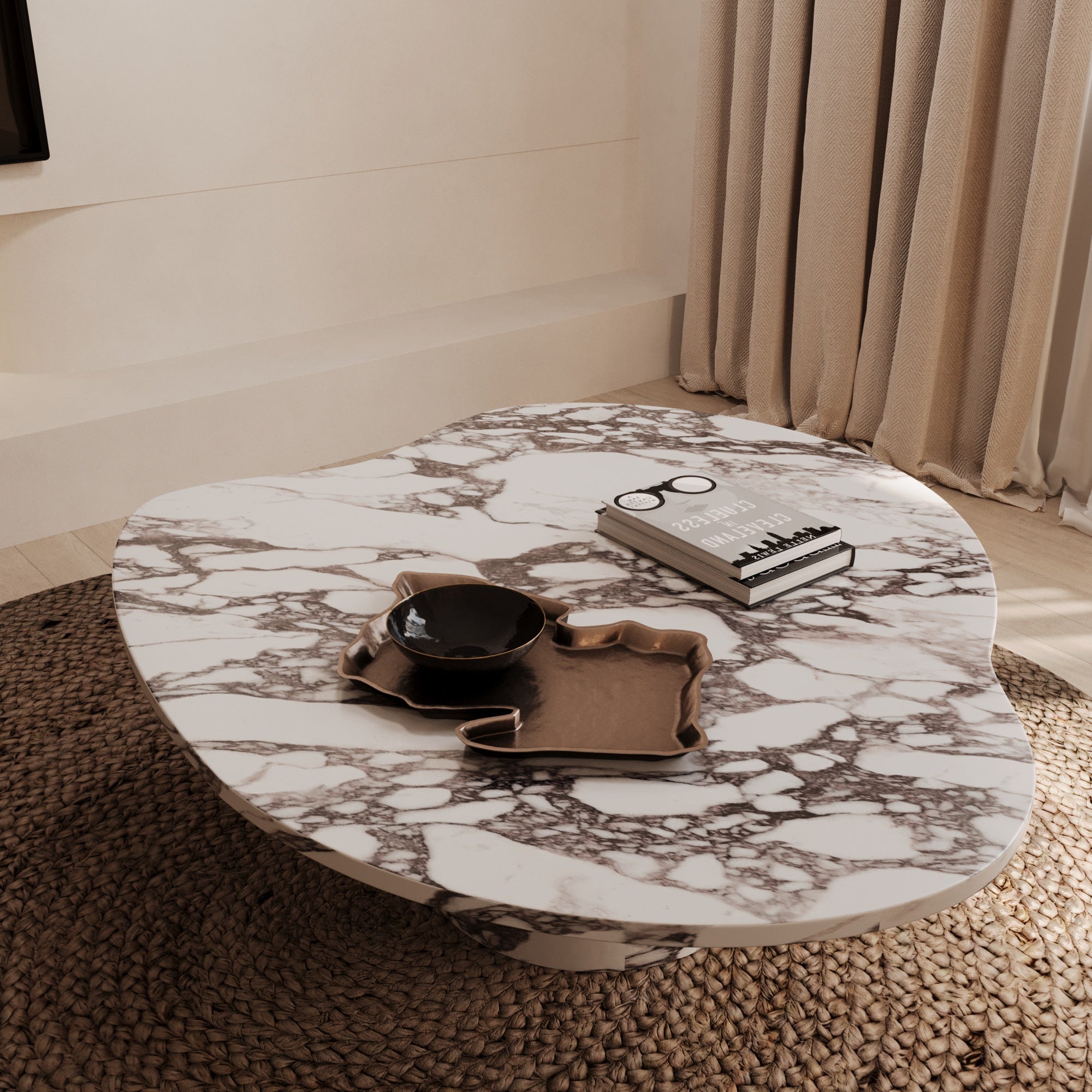 Lexi Calacatta Viola Marble Irregular Coffee Table