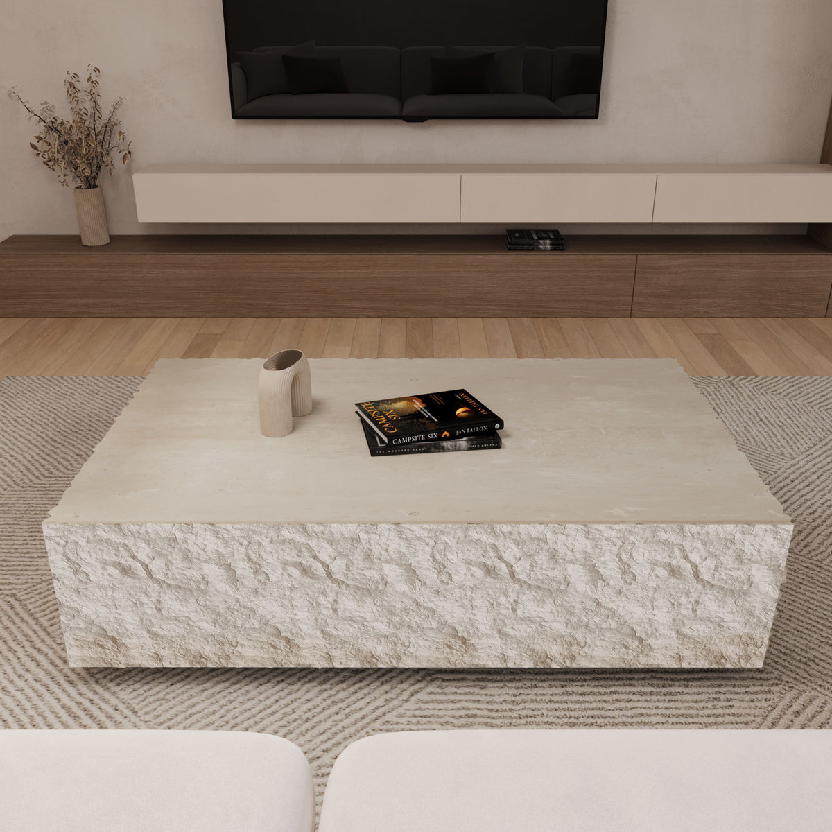 Atlas Limestone Floating Box Coffee Table With Natural Edge
