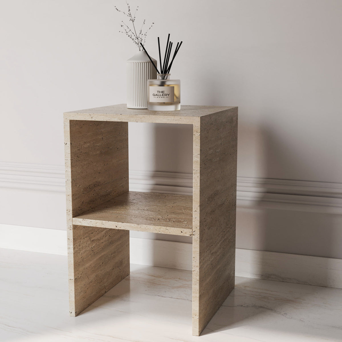 Lilia Travertine Box Side Table