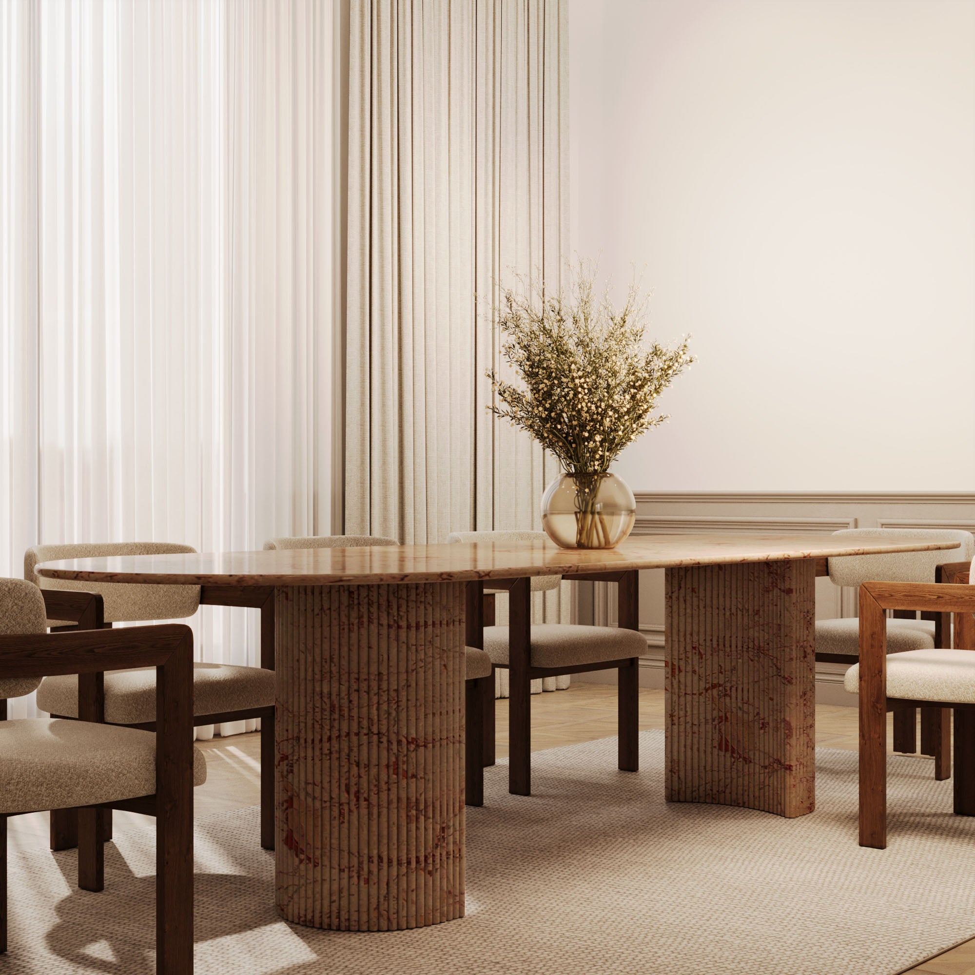 Aldo Rosalia Oval Dining Table With Half Moon Fluted Base