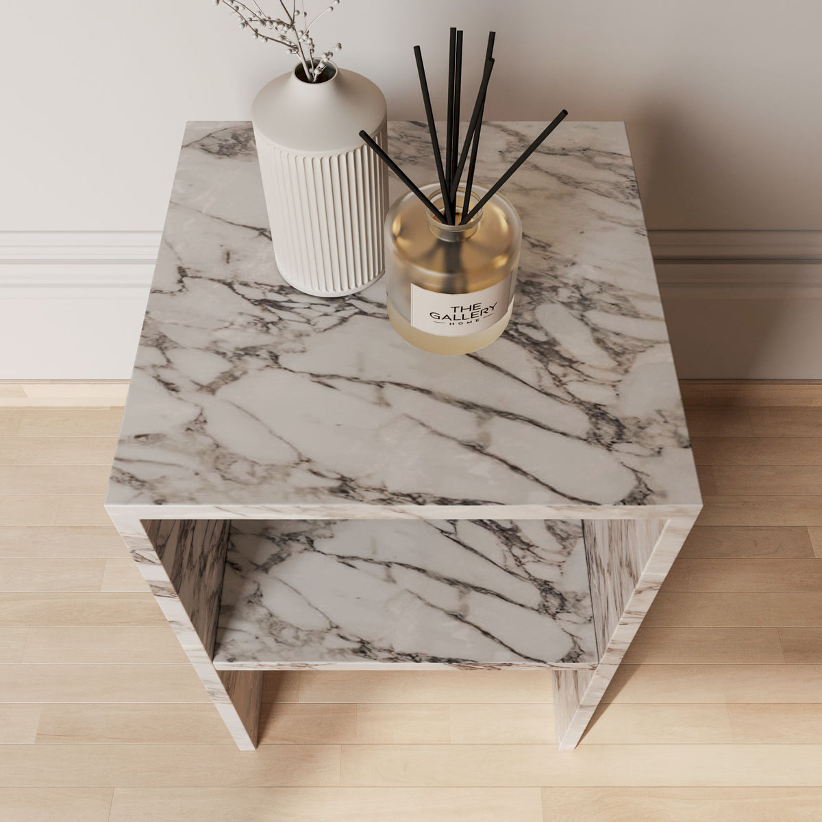 Lilia Arabescato Marble Box Side Table